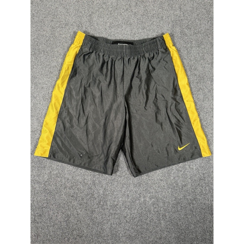 Vintage Nike Basketball Shorts Mens Medium Gray Yellow Dri-FIT Mesh Athletic Y2K
